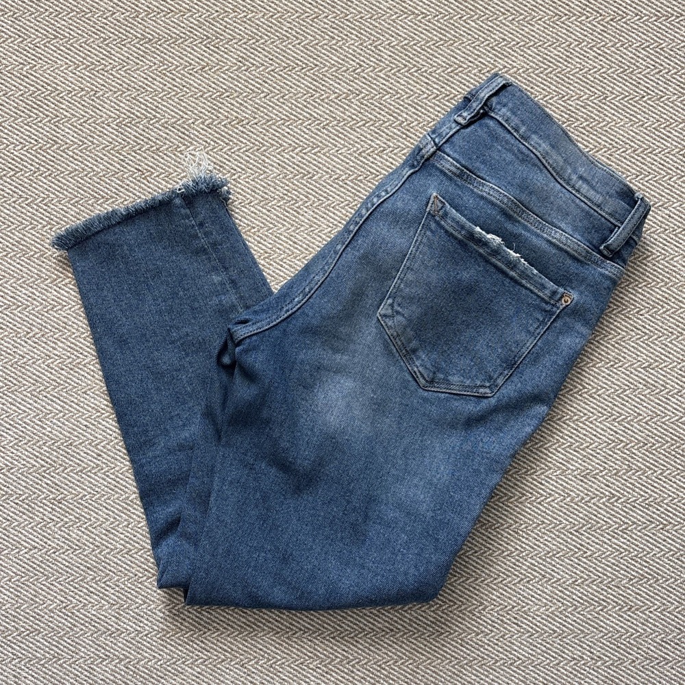 Kensie Womens Blue Wash High Rise Skinny Crop Jeans Distressed Hem Size 8/29